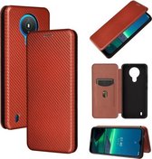 Voor Nokia 1.4 Carbon Fiber Textuur Magnetische Horizontale Flip TPU + PC + PU Lederen Case met Kaartsleuf (Bruin)