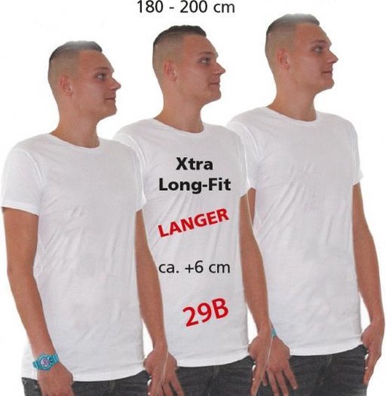Set van 3x stuks longfit t-shirt wit voor heren - extra lang basic shirt,  maat: 2XL | bol