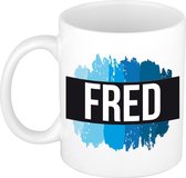 Fred naam cadeau mok / beker met  verfstrepen - Cadeau collega/ vaderdag/ verjaardag of als persoonlijke mok werknemers