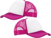 2x stuks truckers baseball cap / petje - roze/wit - voor volwassenen