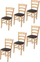 Tommychairs Cuore - Eetkamerstoelen - Set van 6 - Naturel - Kunstleer & Hout