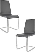 Tommychairs Berlin - Eetkamerstoelen - Set van 2 - Chroom & Donker Grijs - Kunstleer