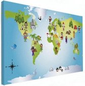 Wereldkaart Onze Bewoners Prent - Canvas 120x80