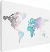 Wereldkaart Finger Prints Gekleurd - Canvas 120x80