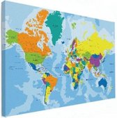 Wereldkaart Aardrijkskundig Harde Kleuren - Canvas 60x40