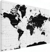 Wereldkaart Zwart Aardrijkskundig - Canvas 120x80