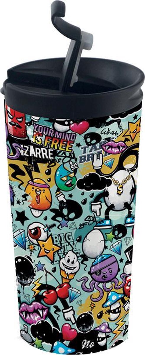 I-drink Thermosbeker Graffiti Dubbelwandig 350 Ml Rvs Blauw