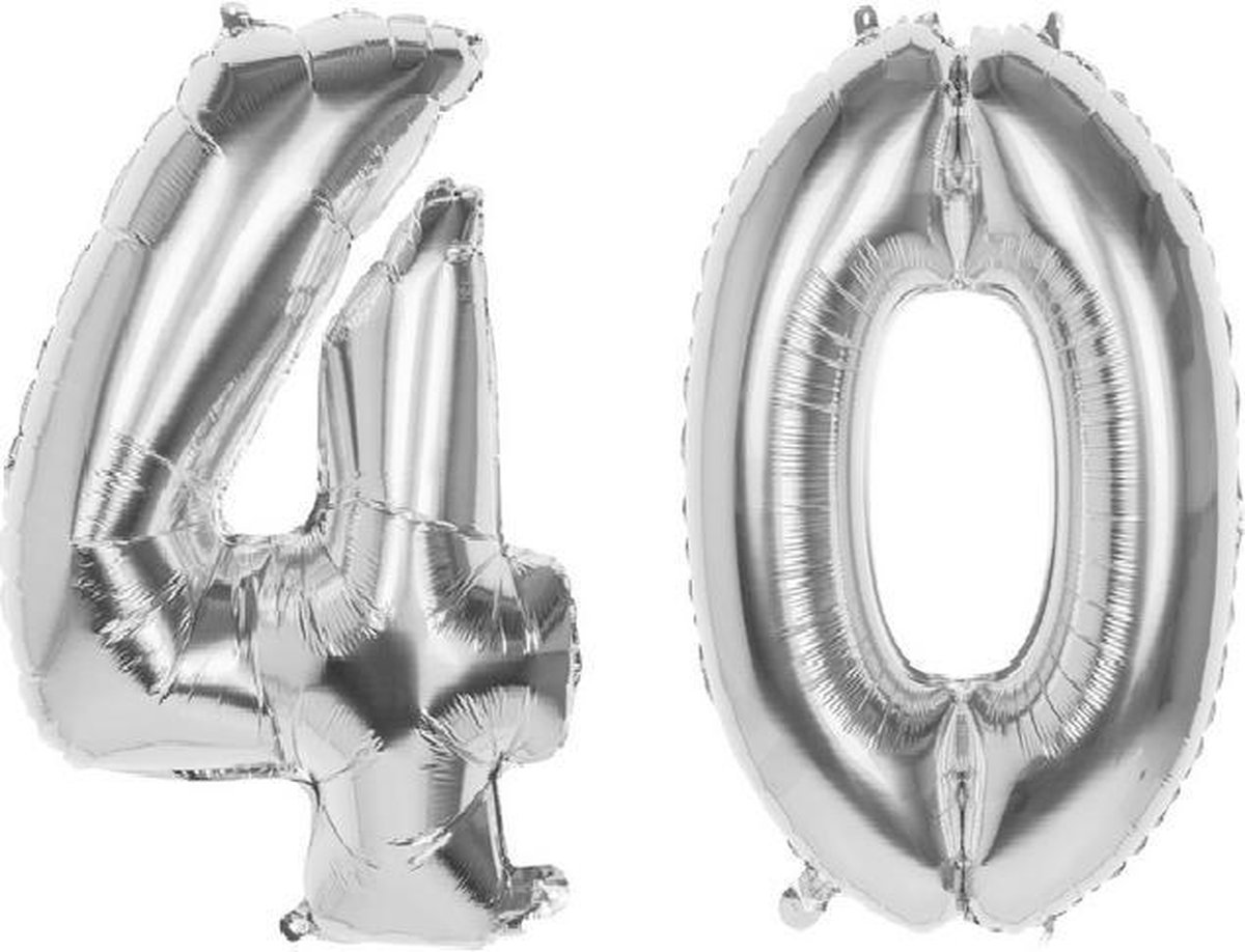 40 Jaar Folie Ballonnen Zilver - Happy Birthday - Foil Balloon - Versiering - Verjaardag - Mannen - Vrouwen - Feest - Inclusief Opblaas Stokje & Clip - XL - 82 cm
