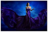 Vrouw in haar blauwe jurk - Foto op Akoestisch paneel - 225 x 150 cm