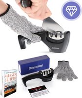 Dykemann messenslijper - doortrekslijper - 3 verschillende slijpkoppen - antislip voet - RVS - met anti-snij handschoen & E-Book