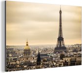 Wanddecoratie Metaal - Aluminium Schilderij Industrieel - Dichte wolken boven Parijs en de Eiffeltoren - 30x20 cm - Dibond - Foto op aluminium - Industriële muurdecoratie - Voor de woonkamer/slaapkamer