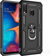 Samsung Galaxy A40 Stevige Magnetische Anti shock ring back cover case- schokbestendig-TPU met stand – Zwart + Gratis screenprotector