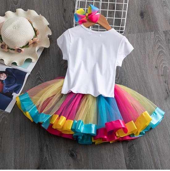 Meisjes Regenboog Veren Hoofdband Tutu Rok Set - Carnaval Festival Dans Kostuum Voor Kinderen