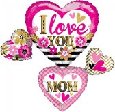 Kaleidoscope Folieballon I Love You Mom Many Hearts 91 Cm Roze/goud