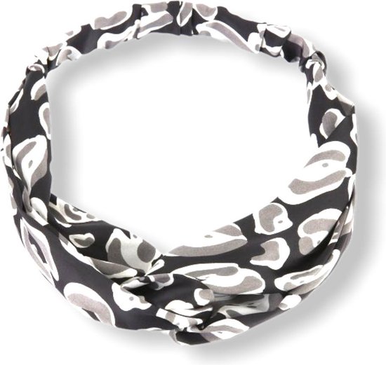 Haarband-Bandana-Haarmode-Silk Leo zwart grijs print