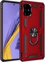 Stevige Magnetische Anti shock ring Geschikt voor Samsung Galaxy A31 back cover case- schokbestendig-TPU met stand – Rood + Gratis screenprotector