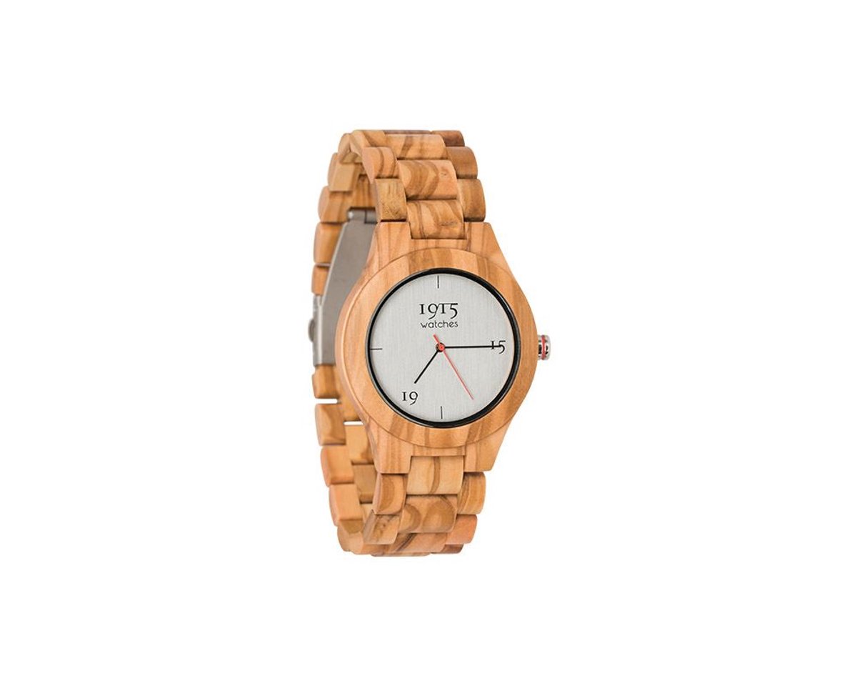 1915 Watches Houten Horloge - Heren - Milano Series - Olijfhout - Rood