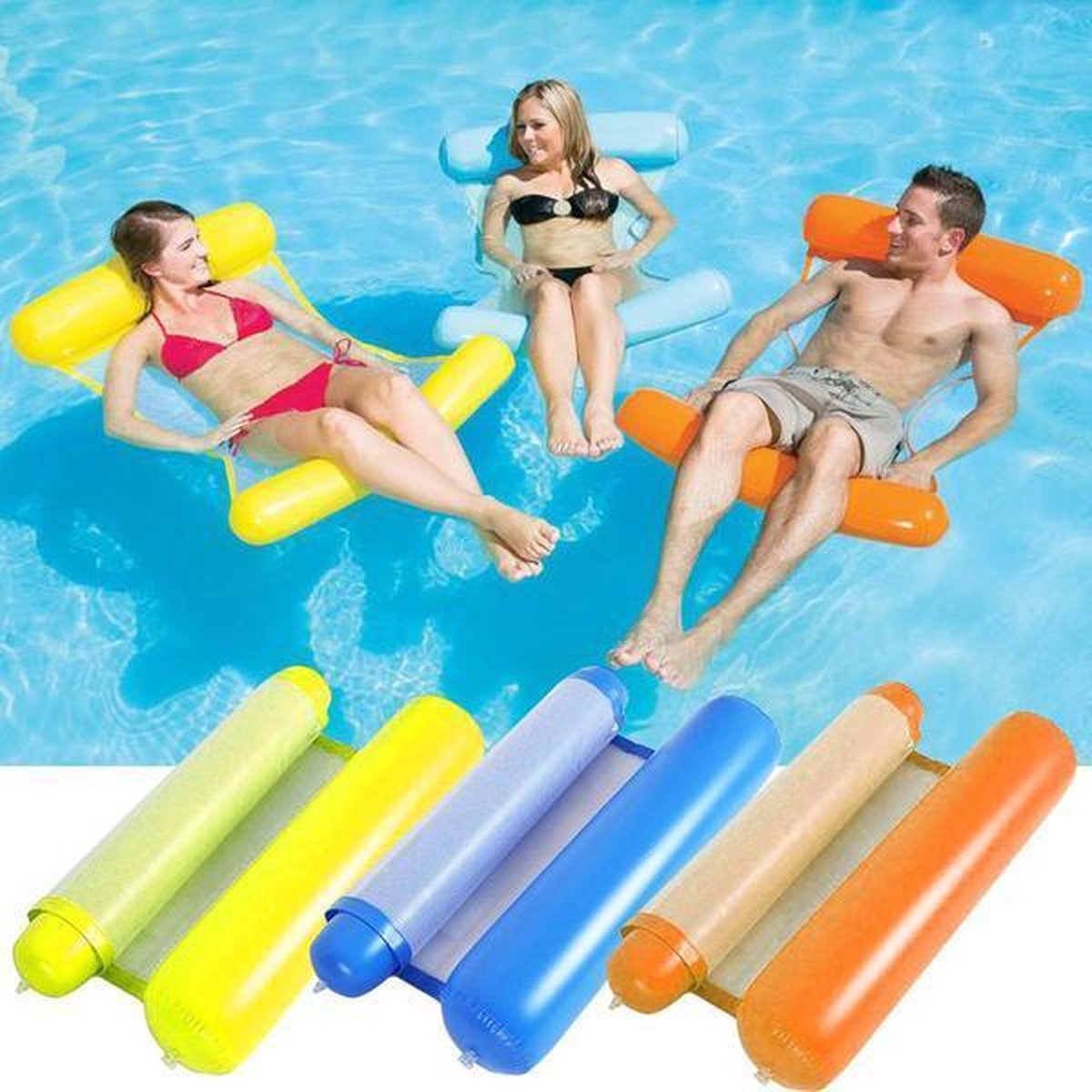 X-Parts Waterspeelgoed WaterHangmat Lounge Opblaasbare Waterhangmat Zwembad Opblaasbaar Voeten en Hoofdkussen stuk Zwembad Lucht bed Oranje