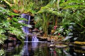 Tuinposter - Waterval in tropische tuin - omgezoomde rand - 120x80cm