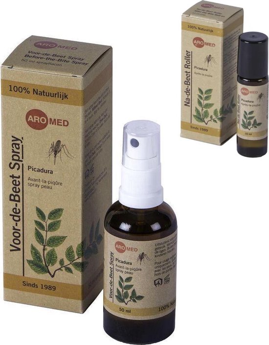 Aromed Muggenspray 50 ml en Insectenbeten roller 10 ml - 100% Natuurlijke ingredienten