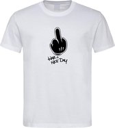 Wit T shirt met  " Have a Nice Day " print Zwart size L