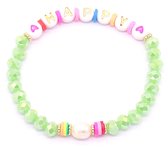 Armband Dames - Glaskralen - Happy - Elastisch Bandje - Groen