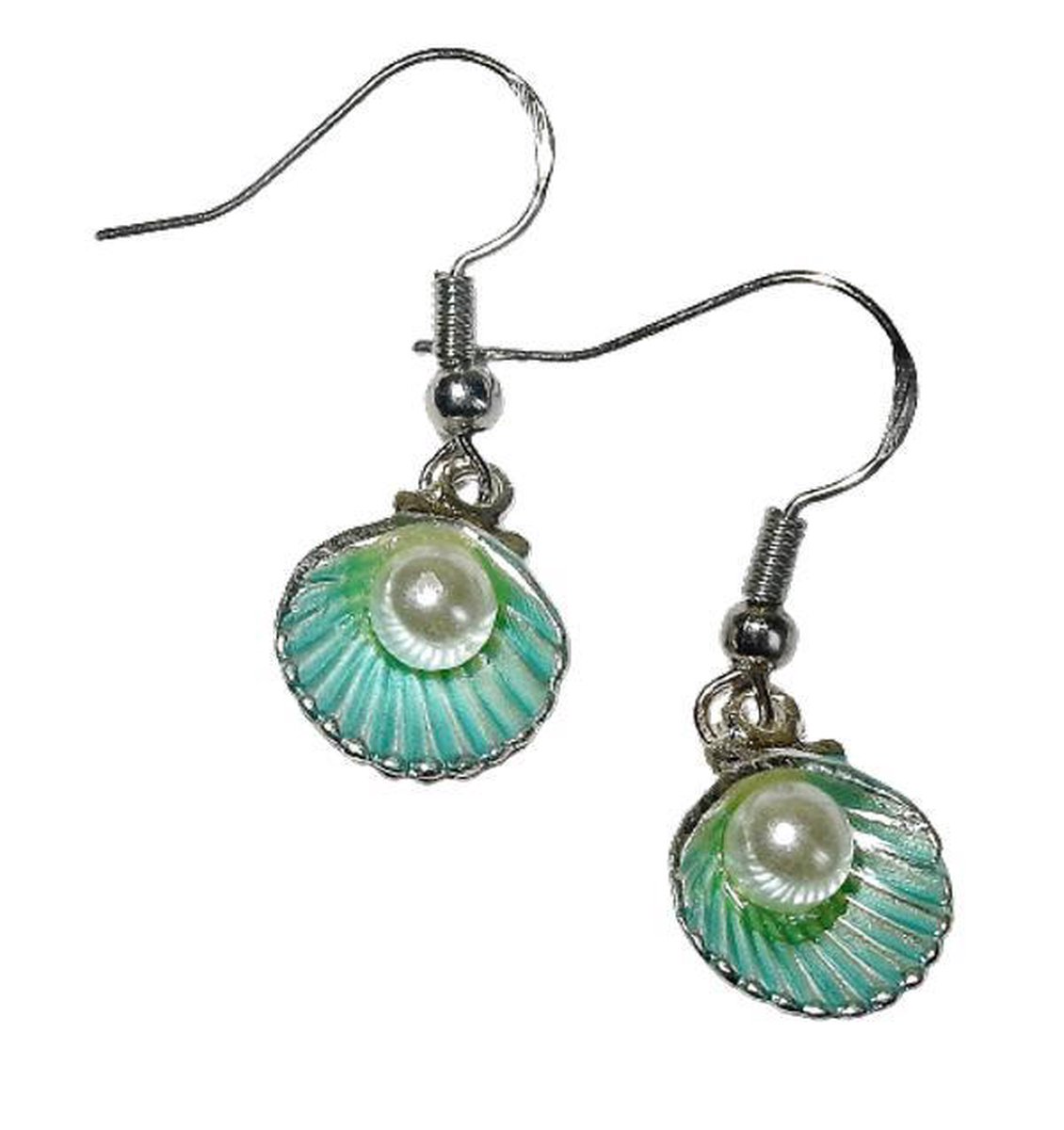 Zilveren Oorhangers Parel Oester Blauw/Groen