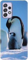 - ADEL Siliconen Back Cover Softcase Hoesje Geschikt voor Samsung Galaxy A72 - Pinguin Blauw