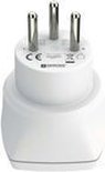 Witte SKROSS reisadapter met drie metalen pinnen, met CE-markering.
