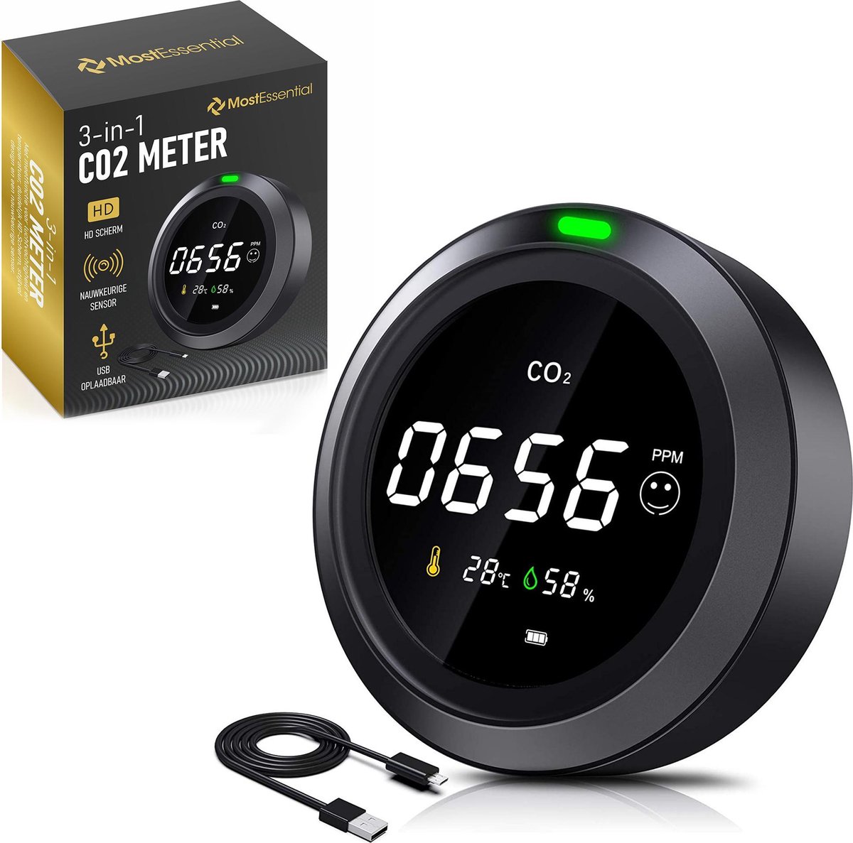 MostEssential Premium Original Co2 Meter - Co2 Meter Binnen - Co2 Meter Horeca - Hygrometer Binnen -