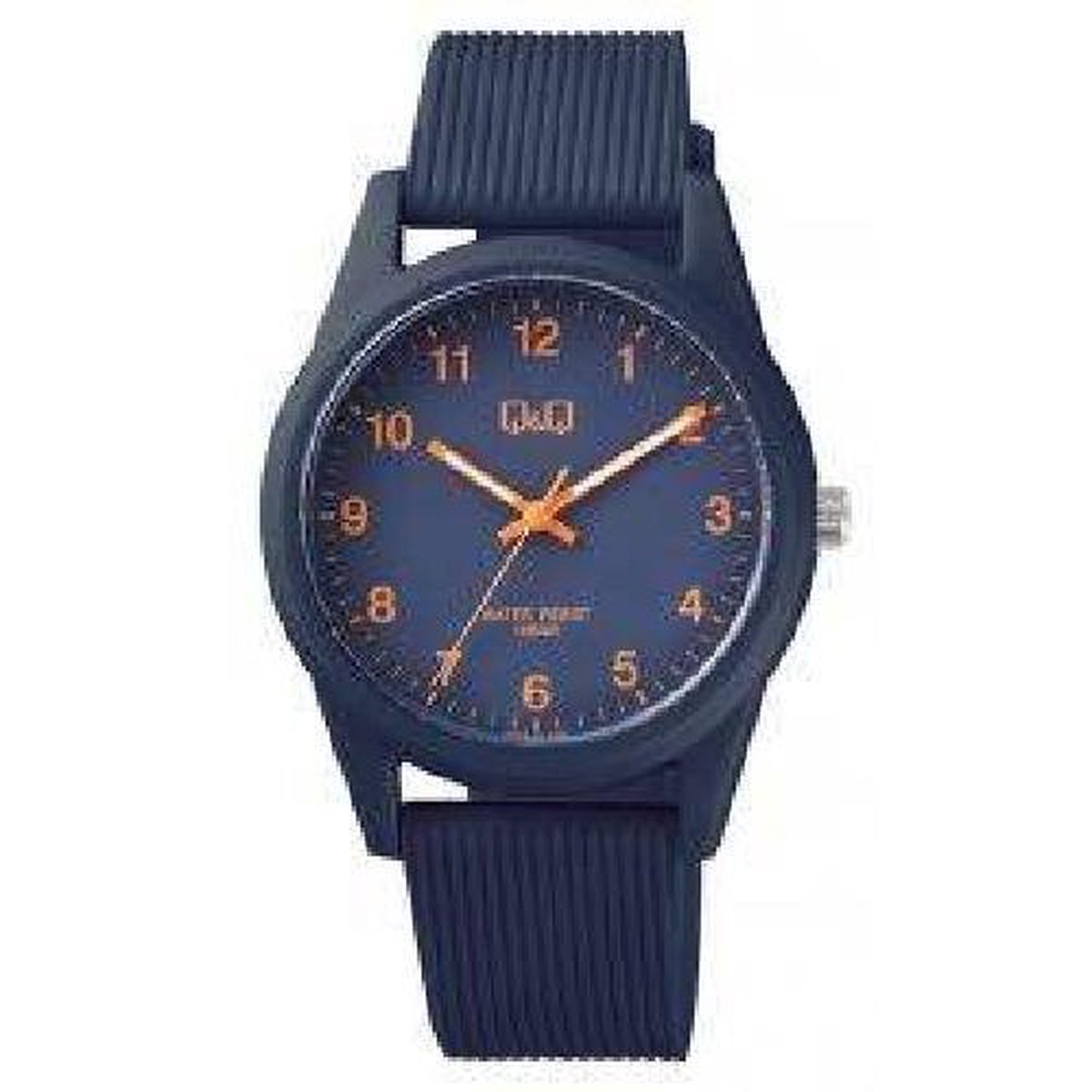 QQ VS12J012Y - Horloge - Sport - Analoog - Unisex - Plastic band - Rond - Cijfers - Kunststof - Donkerblauw - Oranje - 10 ATM