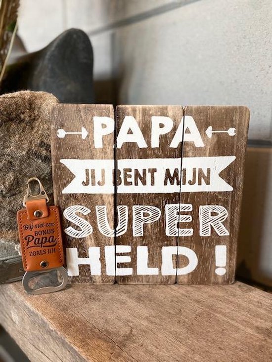 Paquet cadeau papa - père / Signe texte 20 cm Papa tu es mon super héros +  Ouvre-bière... | bol