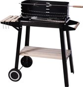 BBQ Master Barbecue - Houtskool - Hout Design - Verrijdbaar - Grilloppervlak (LxB) 45 x 31 cm - Op Wielen - Zwart - Staal - Met zijtafel