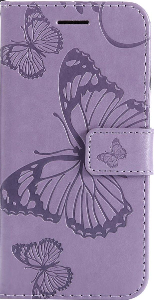 Geschikt voor Apple iPhone 7 - 8 Bookcase - Paars - Vlinders - Portemonnee Hoesje