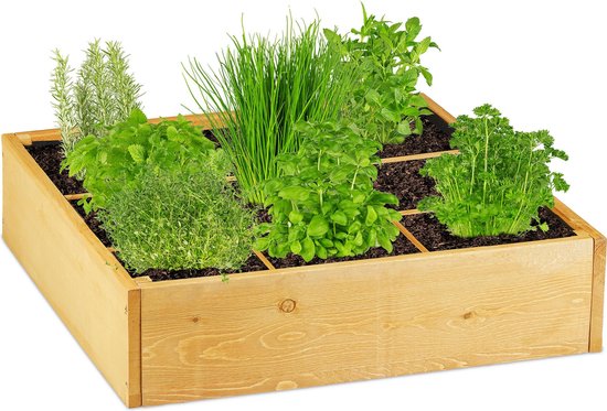 relaxdays moestuinbak hout kruidenbak plantenbak vierkant 9