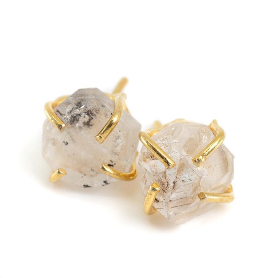Clous d'oreilles en pierres précieuses Diamant brut Herkimer - Argent 925 et plaqué or