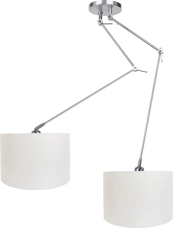 Ylumen - Hanglamp Knik 2 lichts met witte kappen Ø 40 cm mat chroom