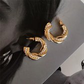 Moderne vintage parel n gouden gedraaide cirkel oorringen-een paar-18k goud verguld-hoge kwaliteit oorbel-geometrische oorbellen