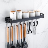 TDR - Kruidenrek - Ophangbaar - inclusief 6 verplaatsbare haken voor keukengereedschap  - 50 cm - Zwart