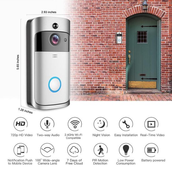 HD internet video camera deurbel - metaal - LAN of WiFi - 6706