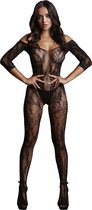 Lace Sleeved Bodystocking - Black - O/S