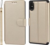 Effen textuur horizontale flip PU lederen tas met houder & kaartsleuven & fotolijst & portemonnee & riem voor iPhone XS Max (goud)