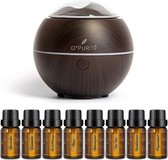 O'PUREd Aroma Diffuser | Geurverspreider Incl. 8 Flesjes Etherische Olie | Vernevelaar | Luchtbevochtiger | Aromatherapie | Donker Bruin