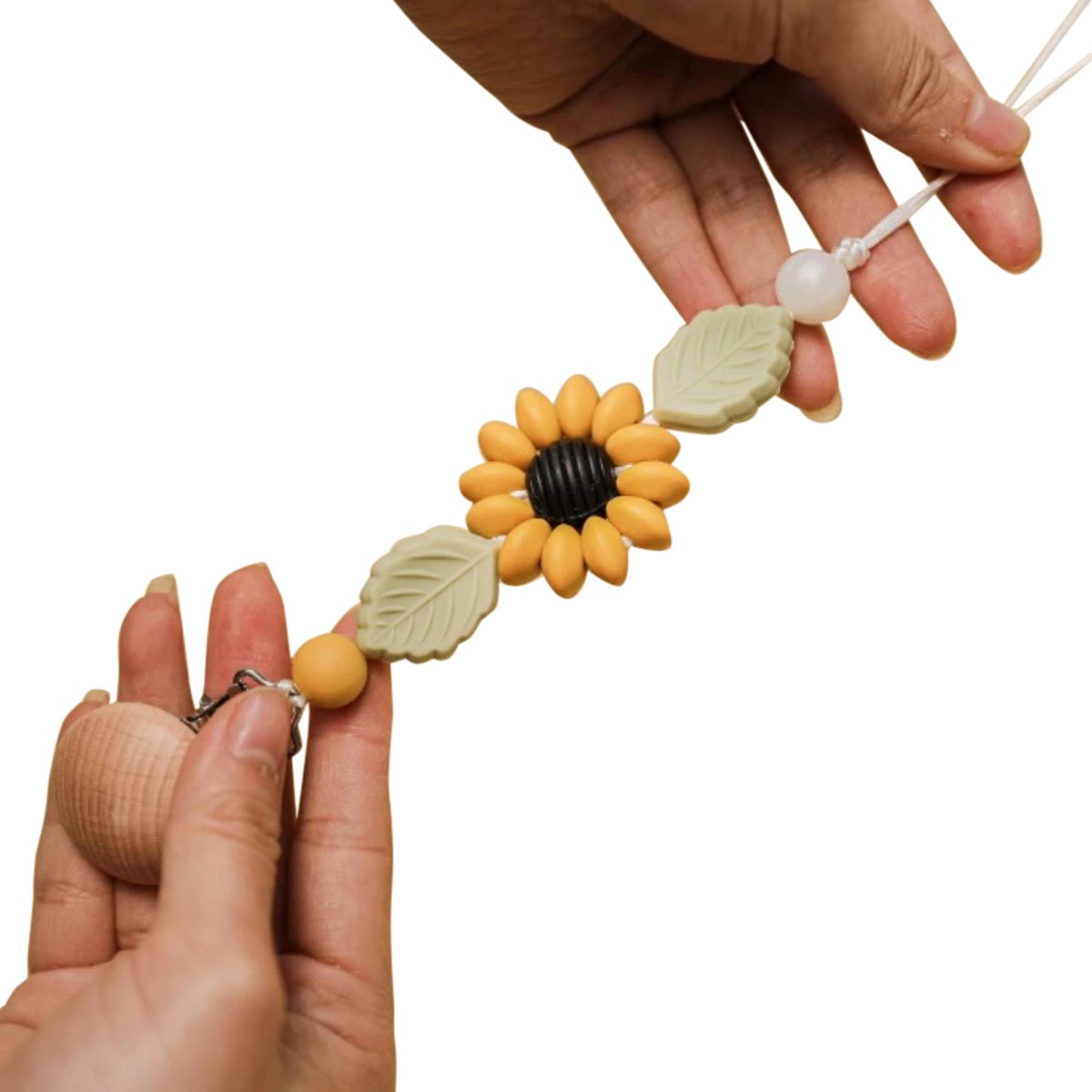 DecoDuoBelle - speenkoord Fleur- speenketting - siliconen bloem - houten clip - babyshower cadeau - geel