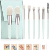 Vegan Mini Make-Up Borstels Set, 8/st, Synthetische haren, Zijde zacht, voor Brush, Foundation, Oogschaduw, Wenkbrauwen, Zacht roze