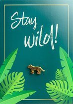Verjaardagskaart met Luipaard Broche en Envelop | Wenskaart met Jaguar Speldje Pin | Stay Wild! | Cadeautje voor Vrouwen | Kaart met Pin voor Beste Vriendin |