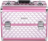 Segenn's Segenn's Beautycase - Afsluitbaar - zilver roze - met ruitpatroon  - met slot