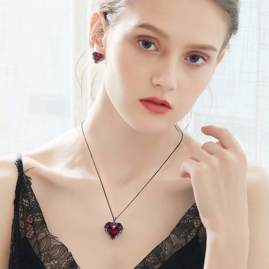 Roode Engel Vleugel Kettingen voor vrouwen Love Swarovski® Hart Pendant Hanger - Ketting 43cm +5cm