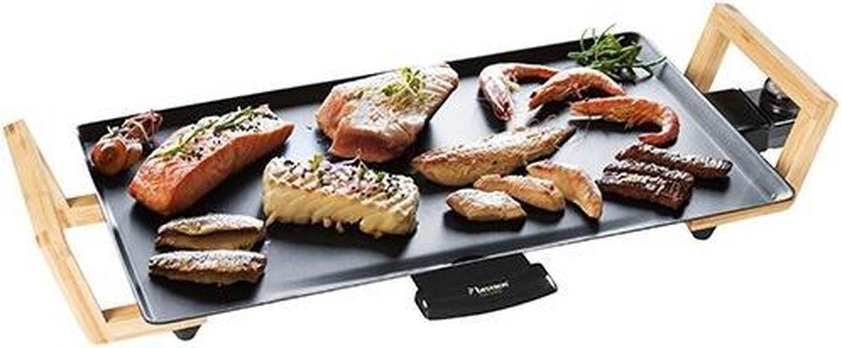 Bestron elektrische xxl grillplaat voor 8 personen teppanyaki bakplaat met antiaanbaklaag - bamboe handgrepen in aziatisch design 1800w kleur- zwart huishoudelijke apparatuur kopen? | Korting tot 44