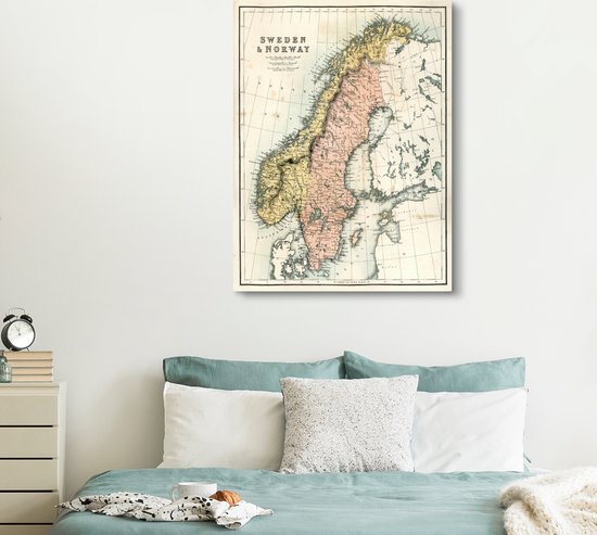 Carte ancienne de la Suède et de la Norvège 120x160 cm - Tirage photo sur toile (Décoration murale salon / chambre) XXL / Groot format!